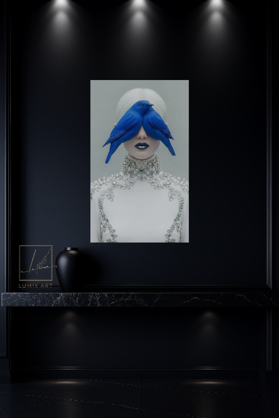 تابلو میکس مدیا دختر و پرنده