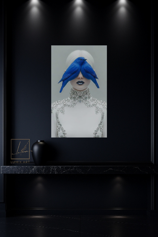 تابلو میکس مدیا دختر و پرنده