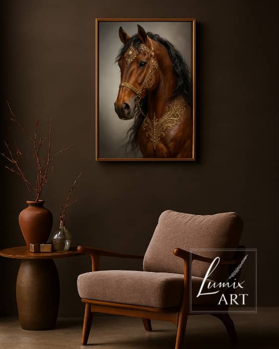 خرید تابلو اسب قهوه ای دکوراتیو میکس مدیا و جواهر دار خوش قیمت