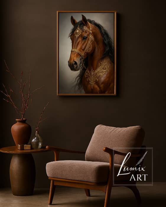 خرید تابلو اسب قهوه ای دکوراتیو میکس مدیا و جواهر دار خوش قیمت
