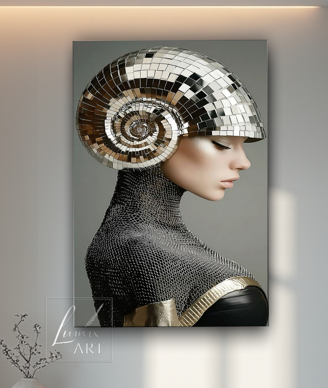 خرید تابلو دکوراتیو میکس مدیا آینه کاری شده مدل دختر جنگی