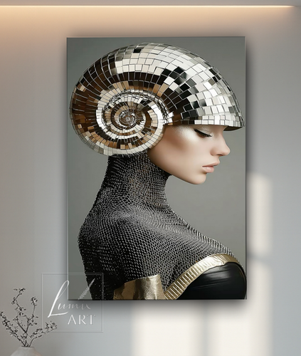 خرید تابلو دکوراتیو میکس مدیا آینه کاری شده مدل دختر جنگی