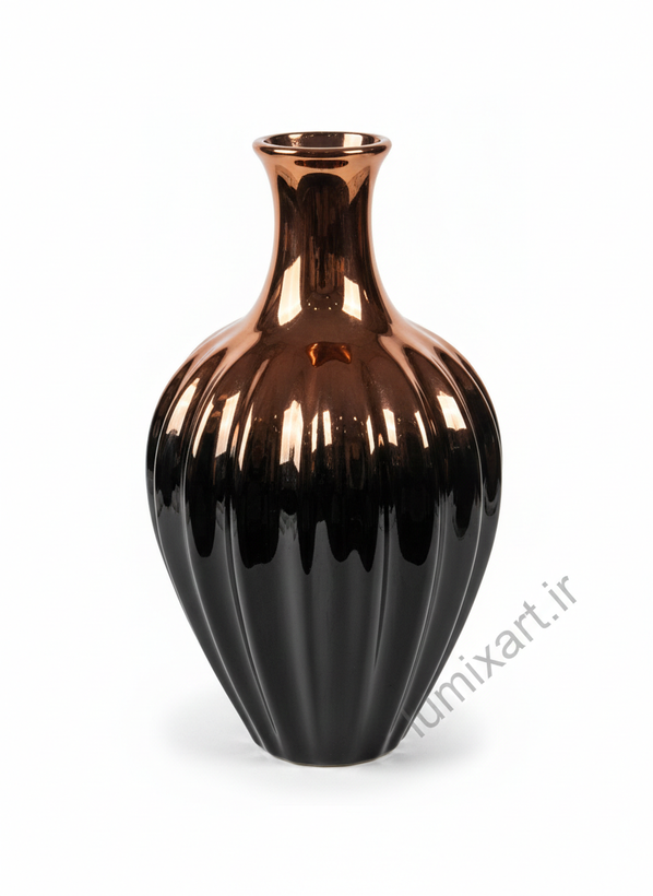 گلدان براق لعاب خورده دورنگ مشکی و مسی