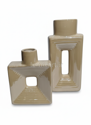 گلدان دوتایی مربعی کرمی